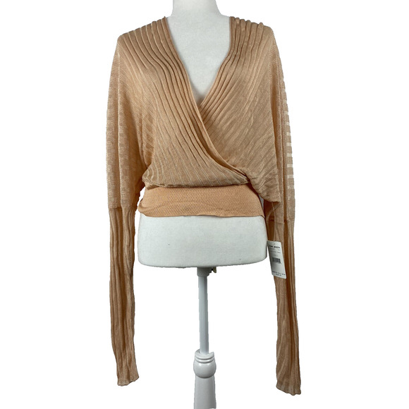 Free People Tops - FREE PEOPLE Womens Orange Long Sleeve Surplice Neckline Top Size L A002083